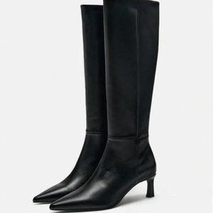ZARA MID-HEEL LEATHER BOOTS
